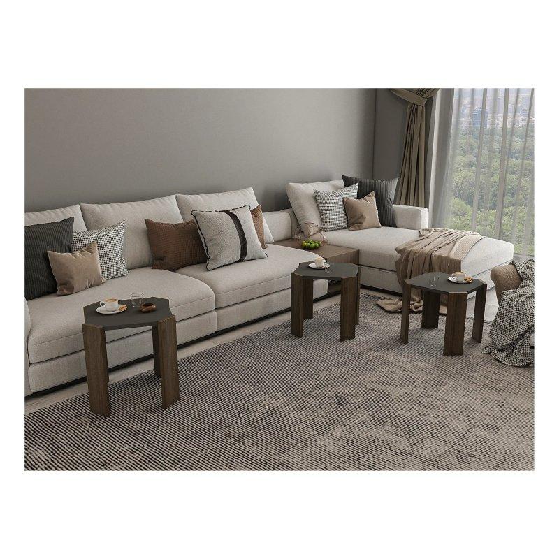 Antrasit Siyah Endüstriyel Ahşap 3'lü Yuvalanabilir Orta Sehpa 45x41x45 cm - 102285