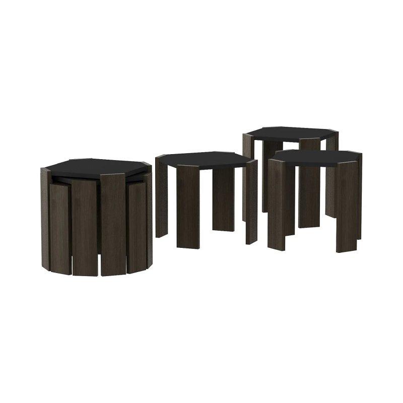 Antrasit Siyah Endüstriyel Ahşap 3'lü Yuvalanabilir Orta Sehpa 45x41x45 cm - 102285