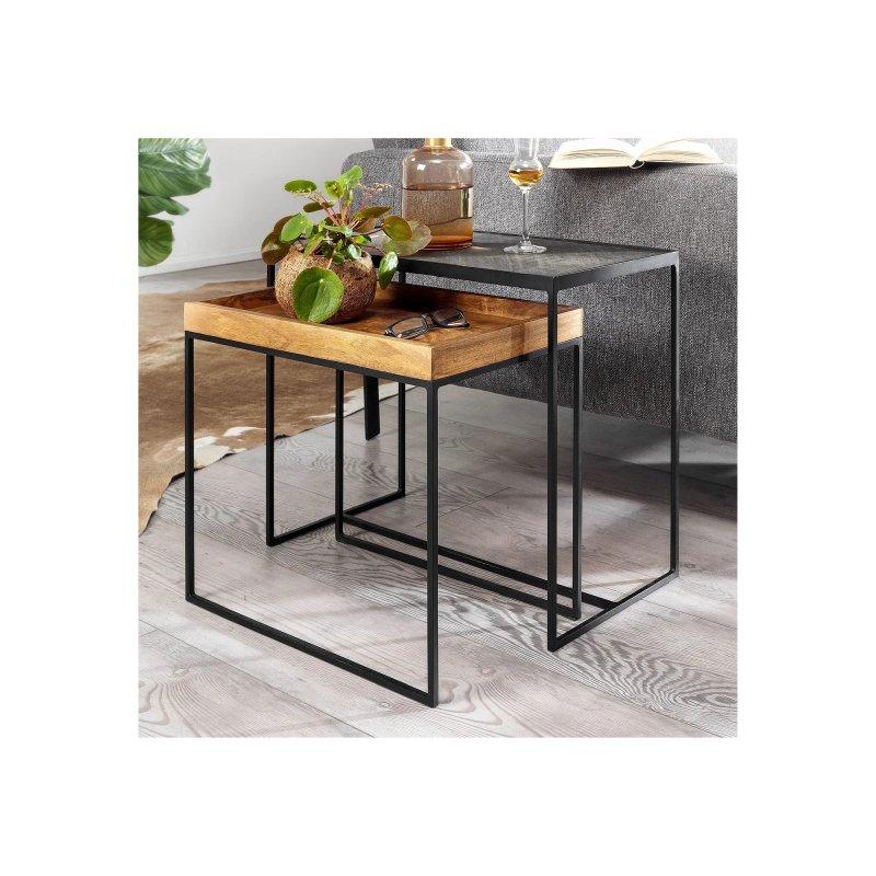 Antrasit ve Kahverengi 60x50x30 cm İkili Zigon Sehpa - 106492