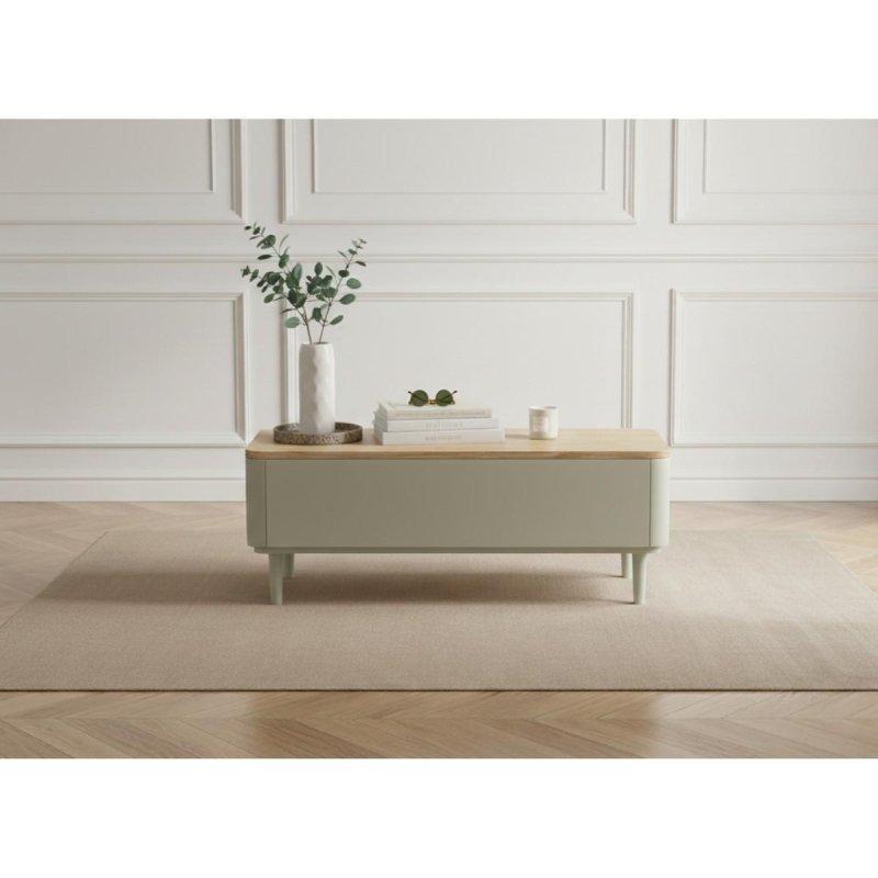 Anyra Yeşil Endüstriyel Ahşap Ayaklı Çekmeceli Orta Sehpa 100x60 cm - 103857