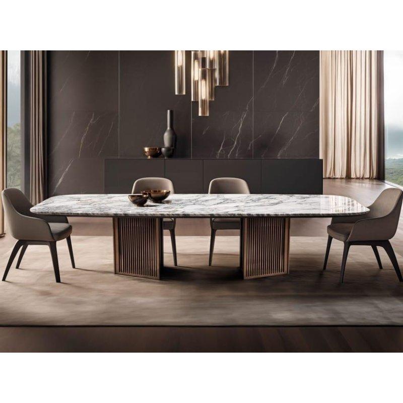 Arabescato Mermer Masa 260x100 cm Pirinç Ayaklı Siyah - 91915
