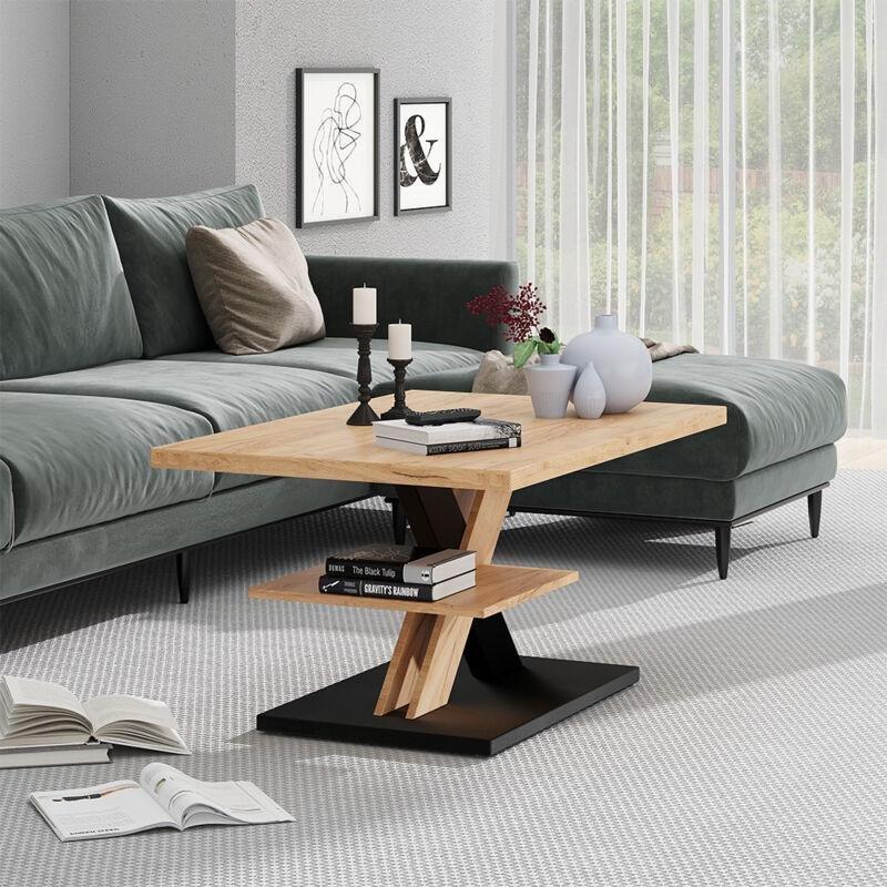 Arivo Endüstriyel Ahşap ve Siyah Orta Sehpa 90x60 cm Raflı - 102810