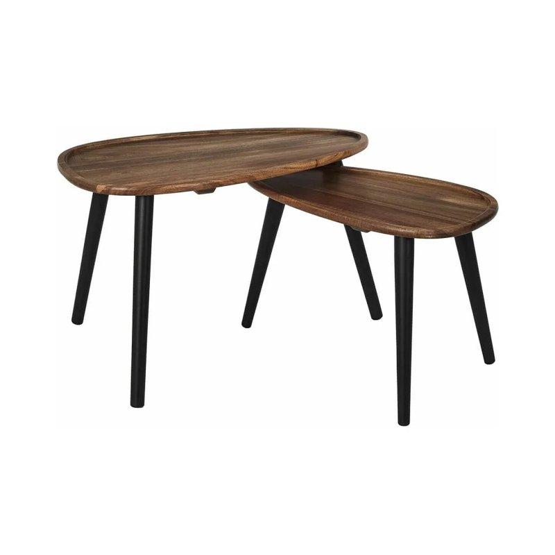 Astrid Masif Akasya Ceviz Renkli 2%27li Yuvarlak Orta Sehpa Seti 60 cm - 102567