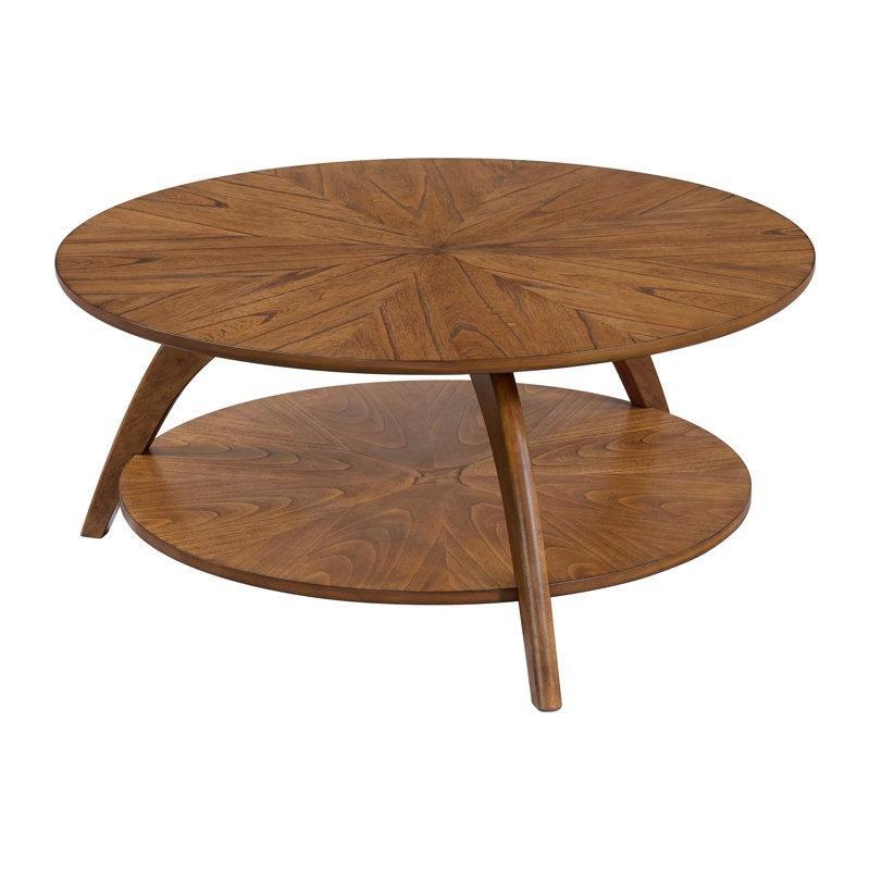 Atreu Masif ve Endüstriyel Ahşap Yuvarlak Orta Sehpa 91 cm Çapında Raflı - 104662