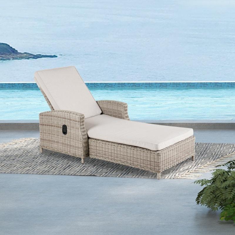 Ayarlanabilir Sırt Açılı Rattan Dinlenme Koltuğu Bej Minderli-100 x 87 x 200 cm - 109517