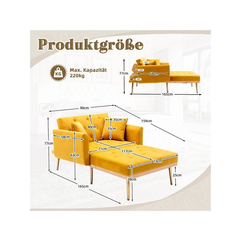 Ayarlanabilir Sırtlı 3’ü 1 Arada Kadife Dinlenme Koltuğu Sarı-159x90x77 cm - 110075