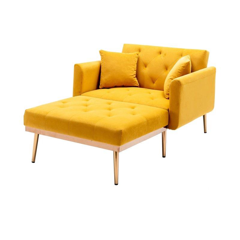 Ayarlanabilir Sırtlı 3’ü 1 Arada Kadife Dinlenme Koltuğu Sarı-159x90x77 cm - 110075