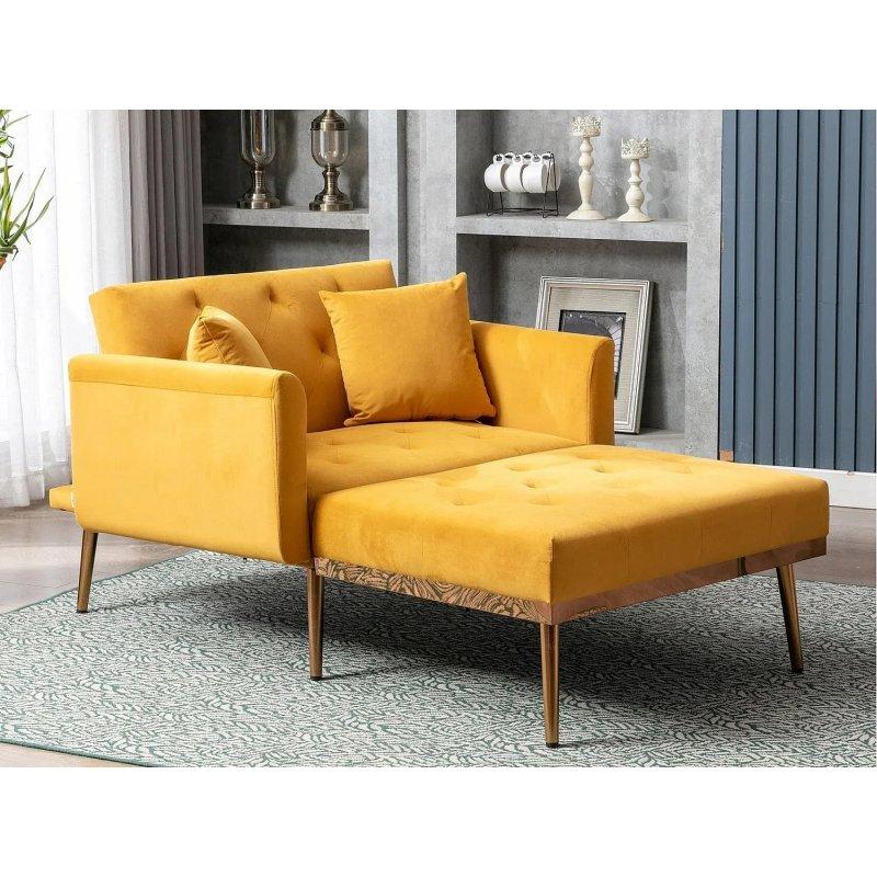 Ayarlanabilir Sırtlı 3’ü 1 Arada Kadife Dinlenme Koltuğu Sarı-159x90x77 cm - 110075