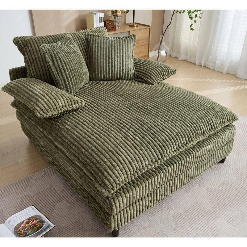Ayarlanabilir Sırtlı Fitilli Kadife Döşemeli Puf Dinlenme Koltuğu Yeşil-150 x 140 x 96 cm - 109418