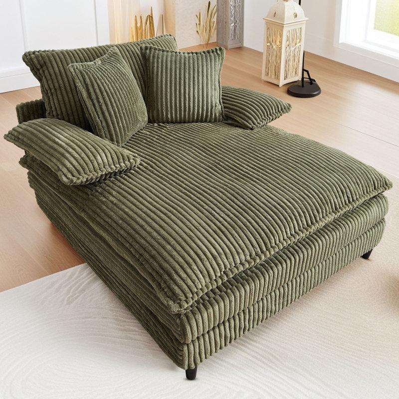 Ayarlanabilir Sırtlı Fitilli Kadife Döşemeli Puf Dinlenme Koltuğu Yeşil-150 x 140 x 96 cm - 109418