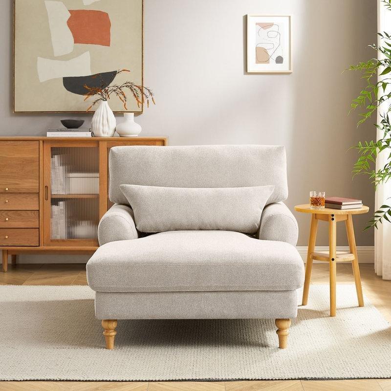 Ayarlanabilir Sırtlı Polyester Kumaş Döşemeli İskandinav Dinlenme Koltuğu-90 x 91 x 124 cm - 109586
