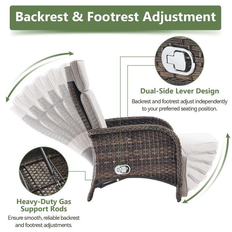 Ayarlanabilir Sırtlı Rattan Dinlenme Koltuğu Seti (Minder ve Yan Sehpa Dahil)-153 x 69 x 91 cm - 109472