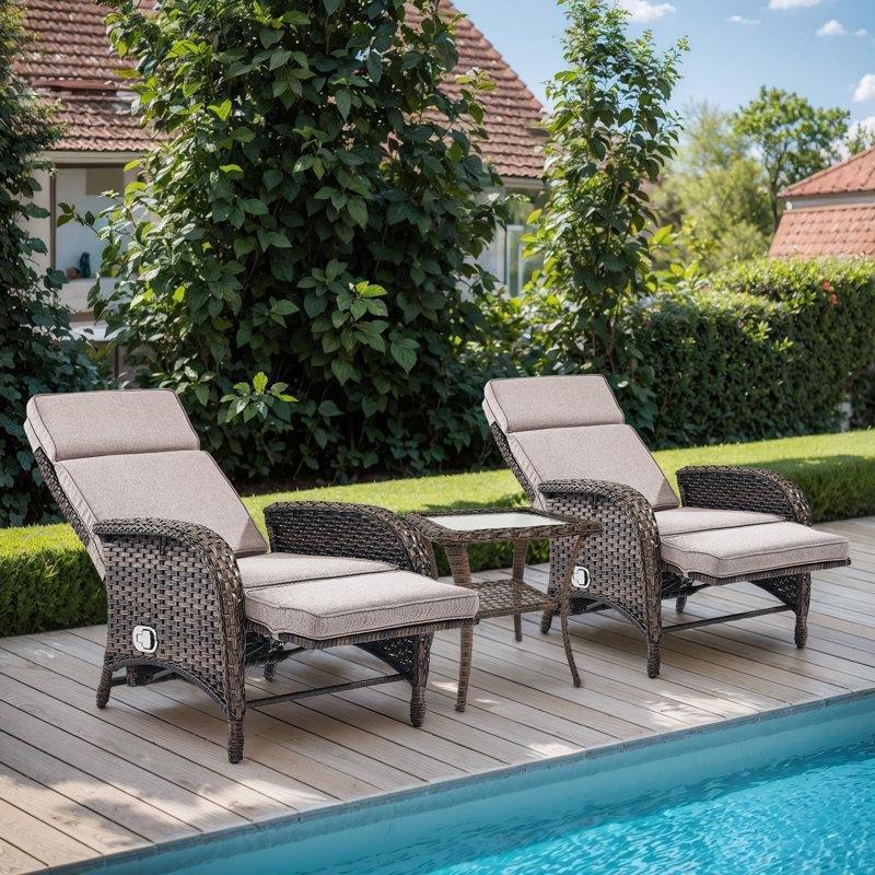 Ayarlanabilir Sırtlı Rattan Dinlenme Koltuğu Seti (Minder ve Yan Sehpa Dahil)-153 x 69 x 91 cm - 109472