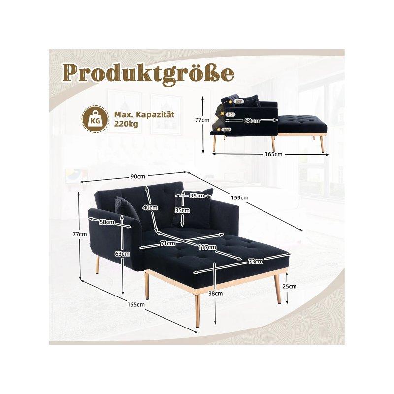 Ayarlanabilir Sırtlıklı Açılır Dinlenme Koltuğu Siyah Fitilli Kadife 2 Yastıklı-165x90x77 cm - 110051