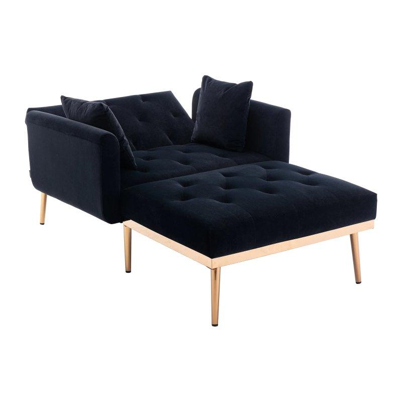 Ayarlanabilir Sırtlıklı Açılır Dinlenme Koltuğu Siyah Fitilli Kadife 2 Yastıklı-165x90x77 cm - 110051