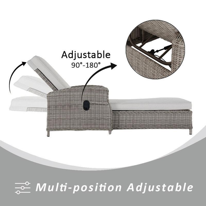 Ayarlanabilir Sırtlıklı Rattan Dinlenme Koltuğu 2'li Set Bej Minderli-101 x 87 x 159 cm - 109499