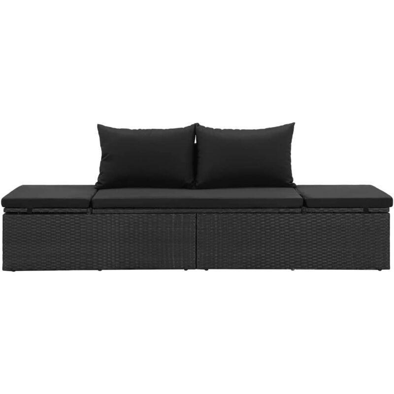 Ayarlanabilir Siyah Reçine Örgü Dış Mekan Dinlenme Koltuğu 195 x 60 x 60 cm - 109313