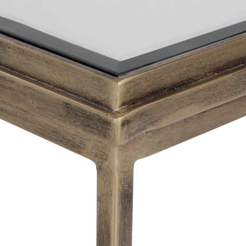 Aynalı Cam Yüksek Zigon Sehpa 61x48x45 cm Siyah Metal Ayaklı 3'lü Set - 108724
