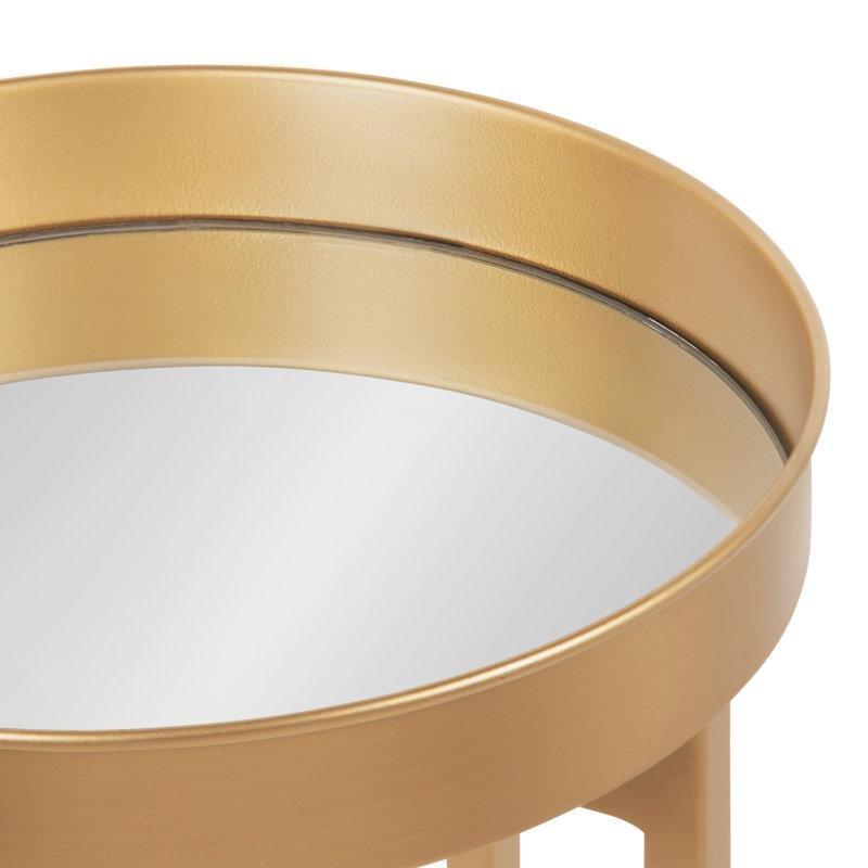 Aynalı Camlı Gümüş Gold Yuvarlak Pirinç Zigon Sehpa 66 cm 51 cm - 108556