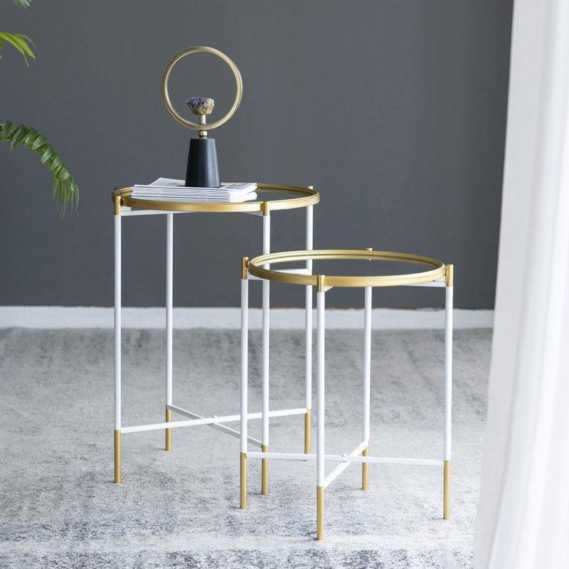 Aynalı Tepsi Zigon Sehpa Beyaz Gold 46 cm - 108625