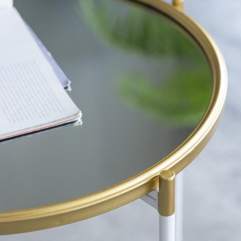 Aynalı Tepsi Zigon Sehpa Beyaz Gold 46 cm - 108625