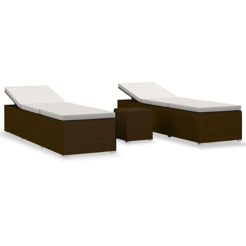Bahçe Dinlenme Koltuğu Seti 2 Adet Ayarlanabilir Rattan Şezlong ve Sehpa 195x60x31 cm Kahverengi - 109238