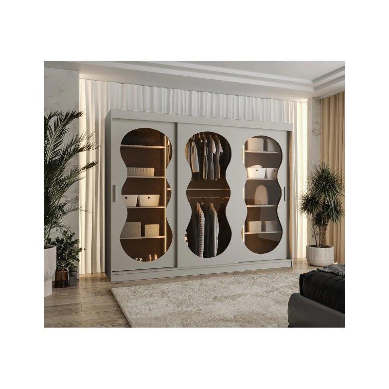 Bahrajn Sürgülü Gardrop Mat Siyah Kaşmir 250x200x62 cm 3 Kapılı Aynalı - 90121