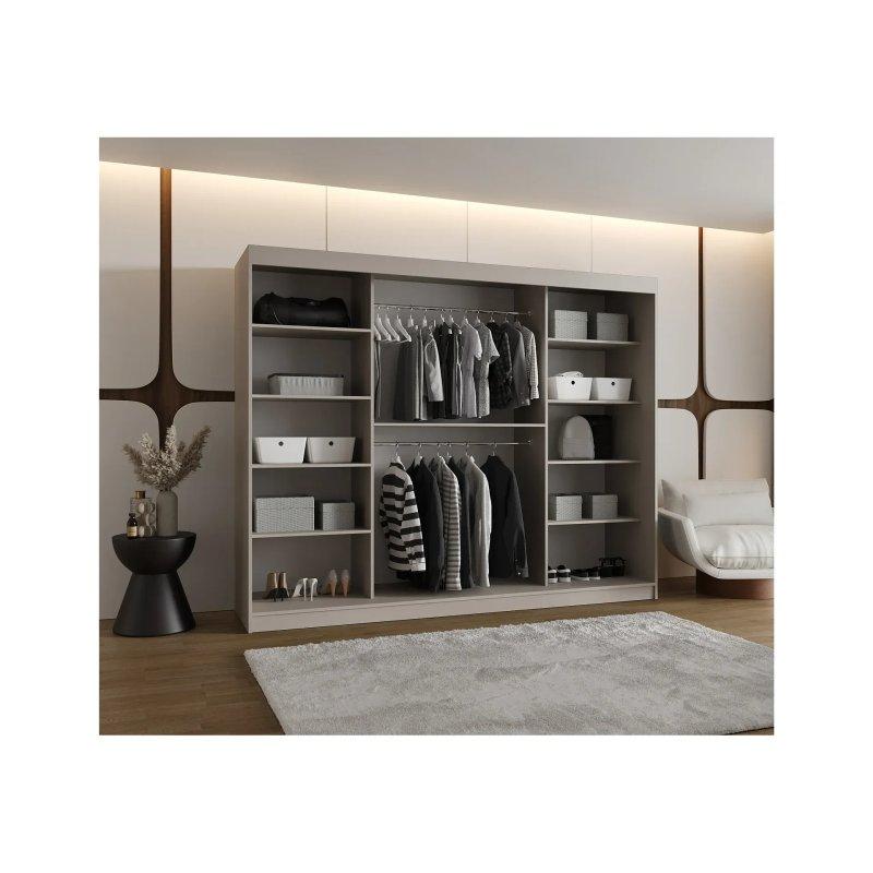 Bahrajn Sürgülü Gardrop Mat Siyah Kaşmir 250x200x62 cm 3 Kapılı Aynalı - 90121