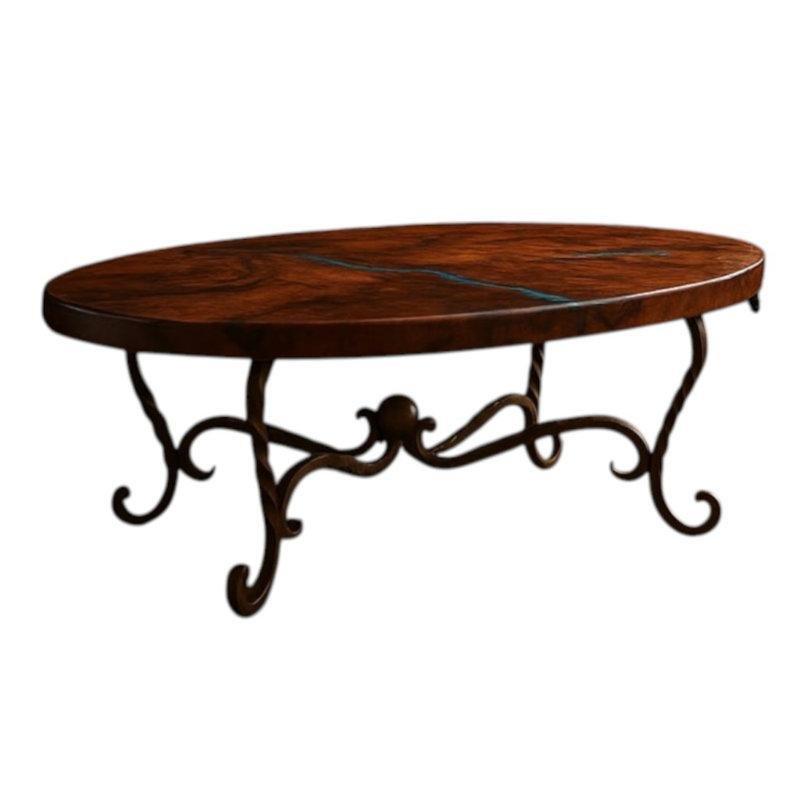 Bakır El Dönerli Orta Sehpa 173 cm x 91 cm - Ferforje Ayaklı Oksitlenmiş Bakır Üstü - 104275