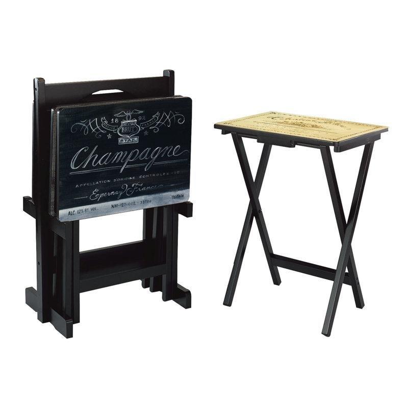 Baskılı Katlanabilir Çanta Zigon Sehpa 48x38 cm Endüstriyel Ahşap Koyu Tonlarda 4'lü Set Standiyle - 108778