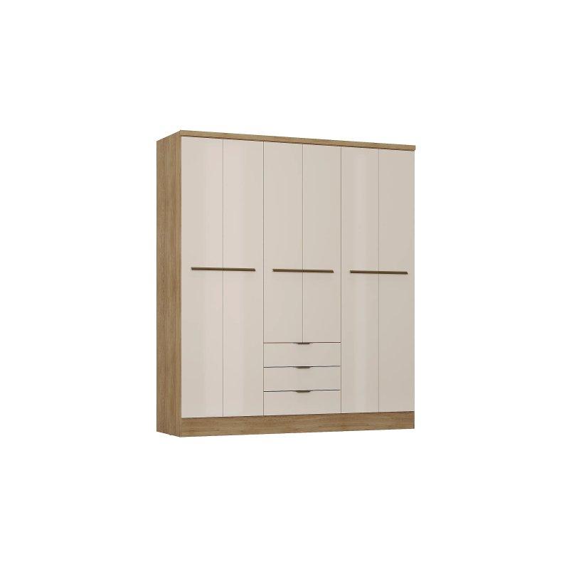 Beige ve Doğal Ahşap 6 Kapılı Gardrop 180 cm - 90553