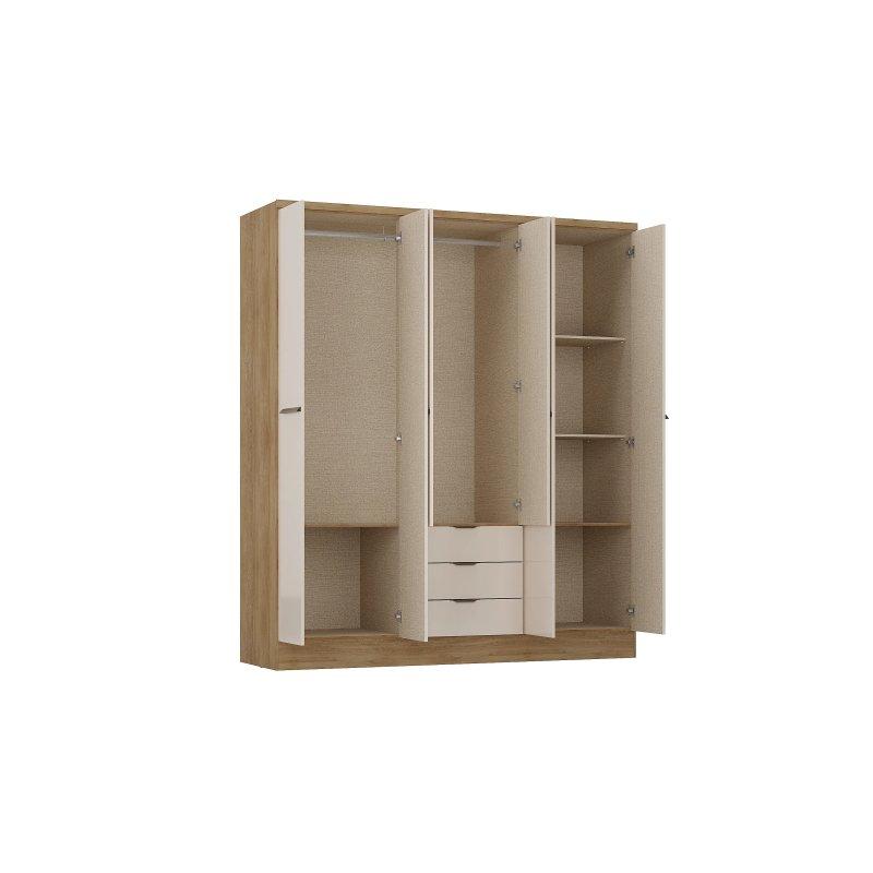 Beige ve Doğal Ahşap 6 Kapılı Gardrop 180 cm - 90553