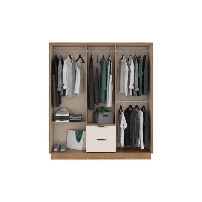 Beige ve Doğal Renk Endüstriyel Ahşap 6 Kapılı Gardrop 162x182 cm - 90523