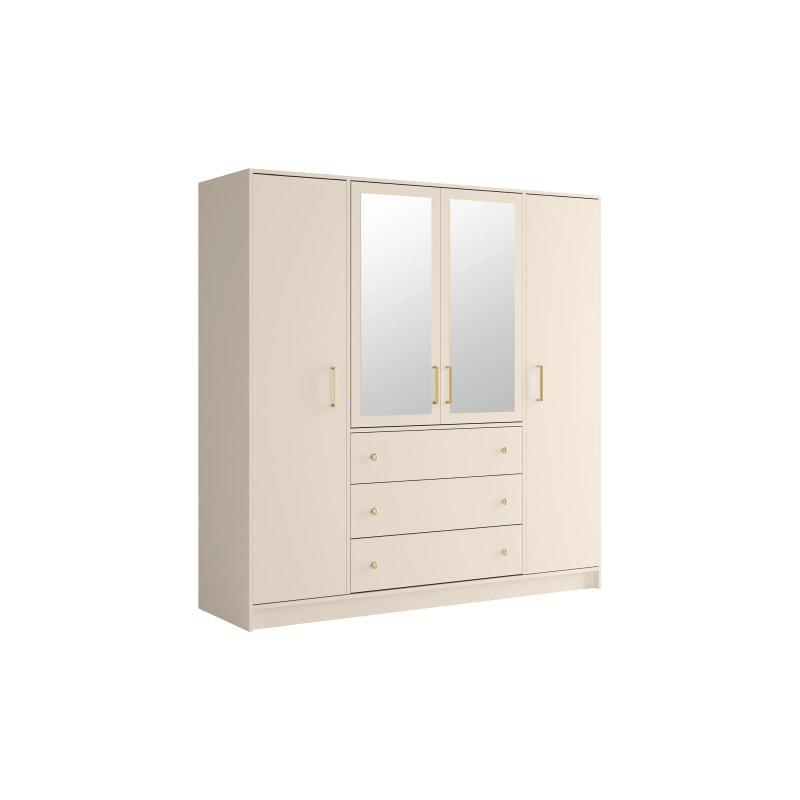Beige ve Gold Metal Kulplu 4 Kapılı Gardrop 196x200 cm - 90604