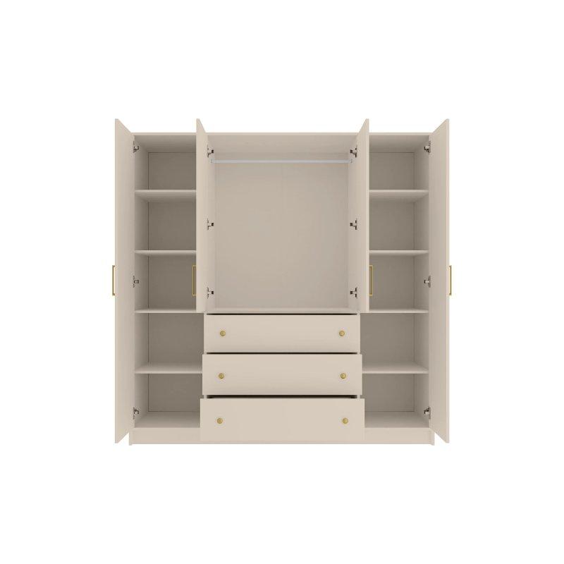 Beige ve Gold Metal Kulplu 4 Kapılı Gardrop 196x200 cm - 90604