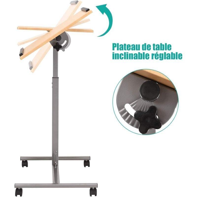 Bej Ahşap Demir Yüksekliği Ayarlanabilir Eğimli Tekerlekli Yan Sehpa-64x45x64-95 cm - 111470