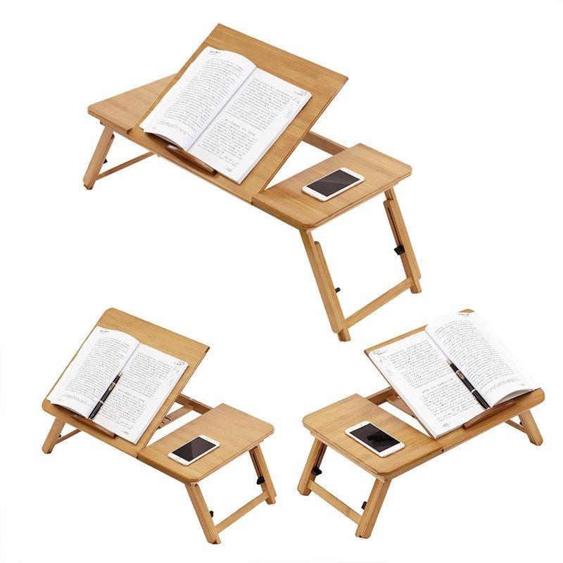 Bej Bambu Yükseklik Ayarlı Katlanır Laptop Sehpası-23x56x24 cm - 113373