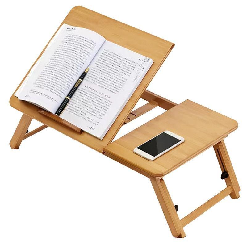 Bej Bambu Yükseklik Ayarlı Katlanır Laptop Sehpası-23x56x24 cm - 113373