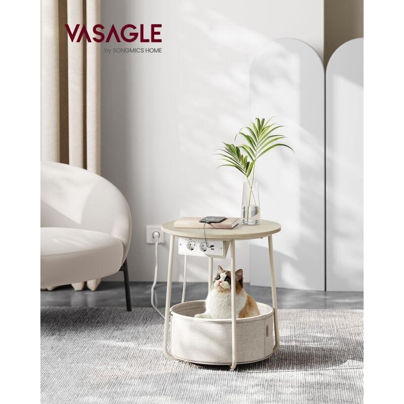 Bej Doğal Yonga Levha Kumaş Sepetli Yuvarlak Mantar Yan Sehpa-45x50 cm - 112744