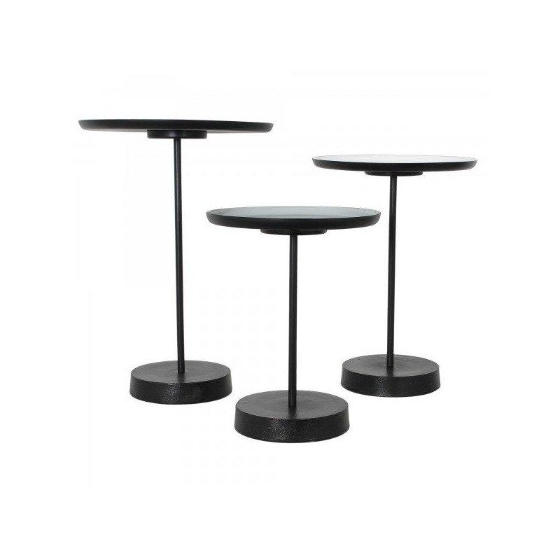 Bej Gri Krem Ferforje Zigon Sehpa 58x41x41 cm Üçlü Set - 108217