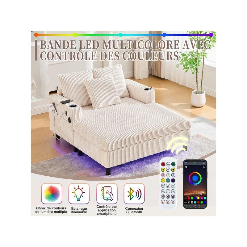 Bej Kadife Dinlenme Koltuğu LED ve USB Girişli-128x85x142 cm - 109901