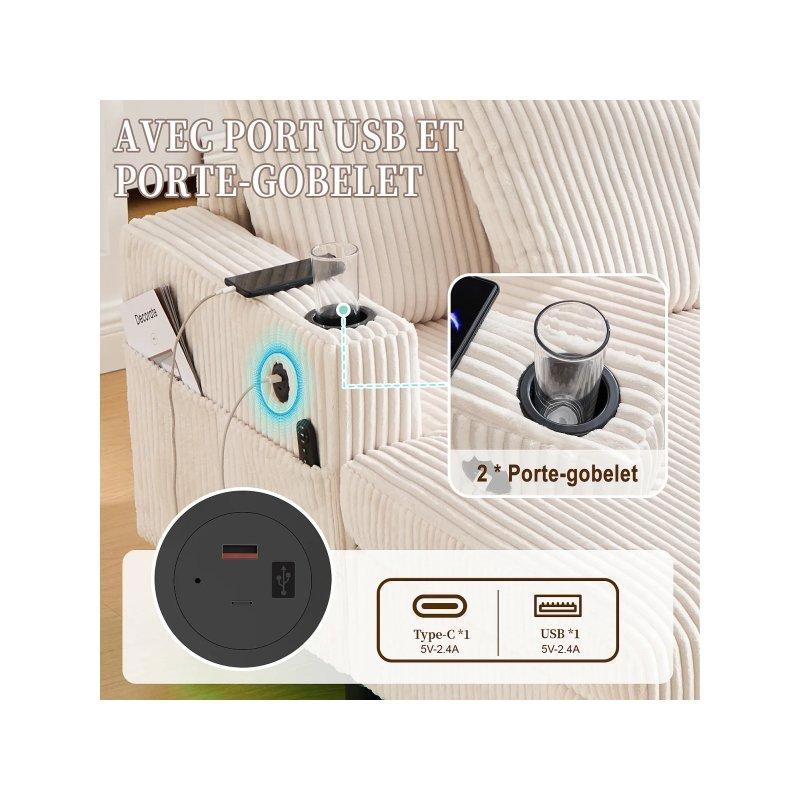 Bej Kadife Dinlenme Koltuğu LED ve USB Girişli-128x85x142 cm - 109901
