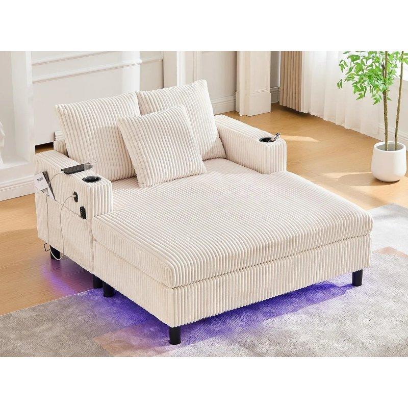 Bej Kadife Dinlenme Koltuğu LED ve USB Girişli-128x85x142 cm - 109901