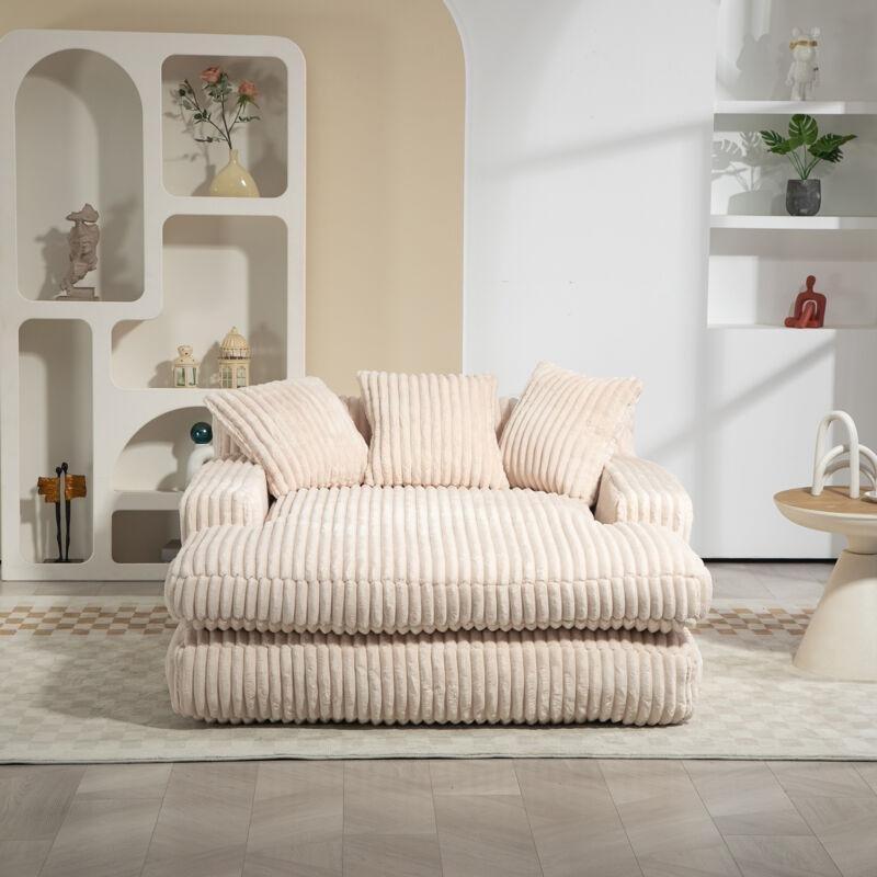 Bej Kadife Kordonlu 3 Yastıklı Açılır Dinlenme Koltuğu 125x155x63 cm - 109287