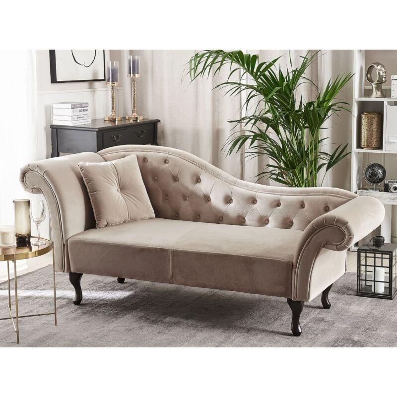 Bej Kadife Sol Kollu Chesterfield Dinlenme Koltuğu 188x59x87 cm - 109122