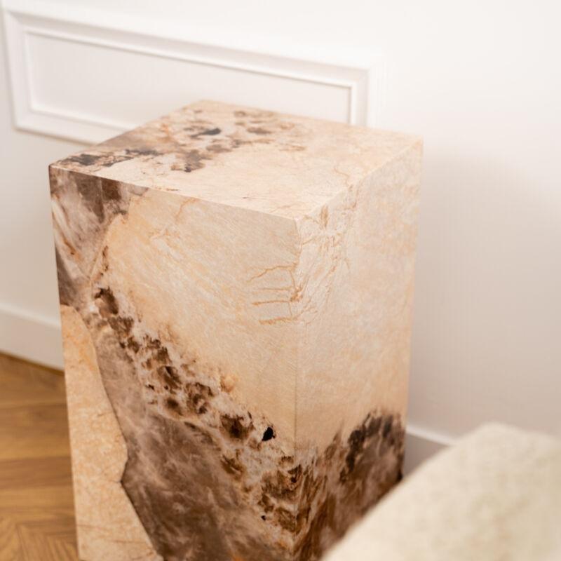 Bej Kahverengi Mermer Blok Mermer Yan Sehpa-30x30x51 cm - 110620