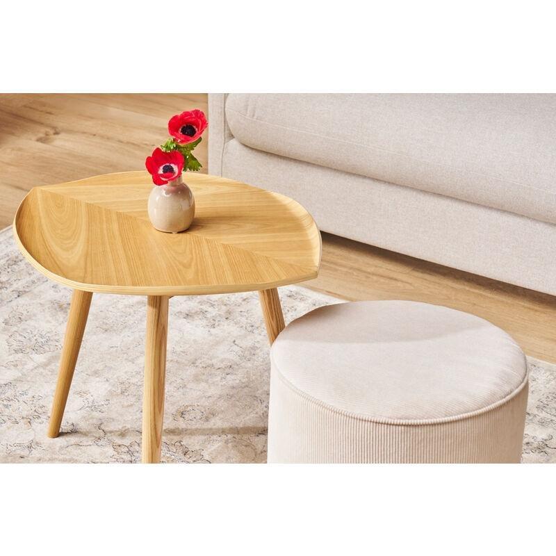 Bej Kontrplak Yaprak Formlu İskandinav Yan Sehpa-59x53x54 cm - 112424