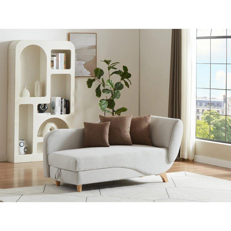 Bej Kumaş Dönüştürülebilir Depolama Sandıklı Dinlenme Koltuğu-160x81x80 cm - 109886