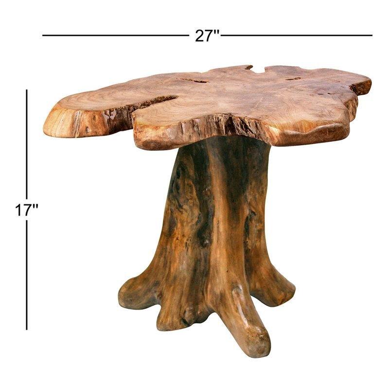 Bej Masif Tekli Tik Ağacı Kütük Orta Sehpa 69x48x43 cm - 105313