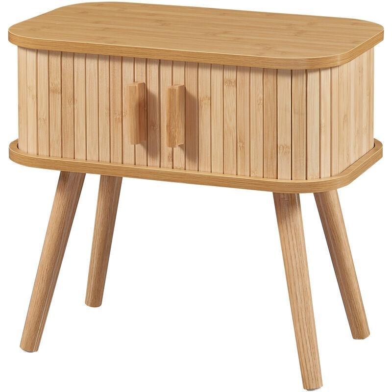 Bej MDF Bambu Sürgülü Kapaklı Ahşap Yan Sehpa-48x30x45 cm - 110681